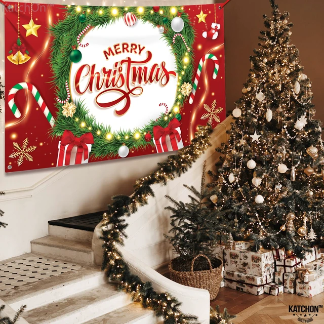 Alt view image 5 of 7 - Merry Christmas Banner 72x44 Inch Red Merry Backdrop for Christmas Decorations, Backdrop for Xmas Decorations, Banner for Xmas Decor Indoor, Winter Party Decor