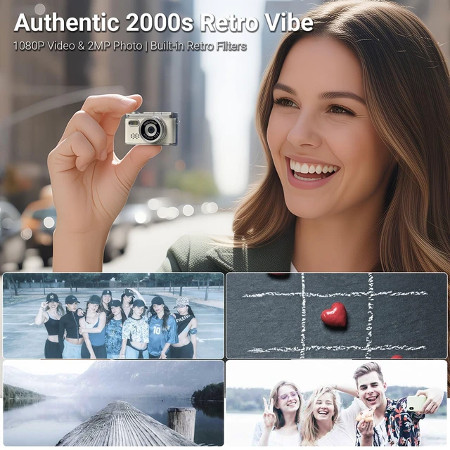 Alt view image 7 of 7 - Mini Digital Camera with 0.96 in LCD Screen 1080P 8GB Card Feel of Old 90s Photographs, Keychain Size, Birthday Gifts (White)
