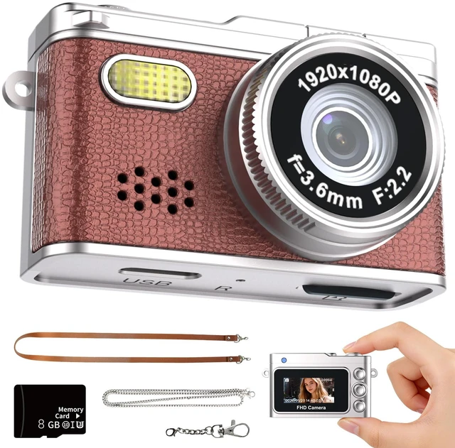 Main image of Mini Digital Camera with 0.96 in LCD Screen 1080P 8GB Card Feel of Old 90s Photographs, Keychain Size, Birthday Gifts (Brown)