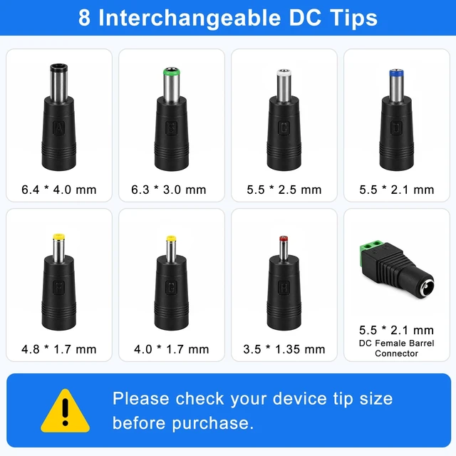 Alt view image 3 of 7 - 12V 2A Power Supply Adapter, 24W AC to DC Universal Adapter with 8 DC Tips (5.5×2.1mm), Replacement for LED Strip Lights, Router, DVR and Other 12V Devices