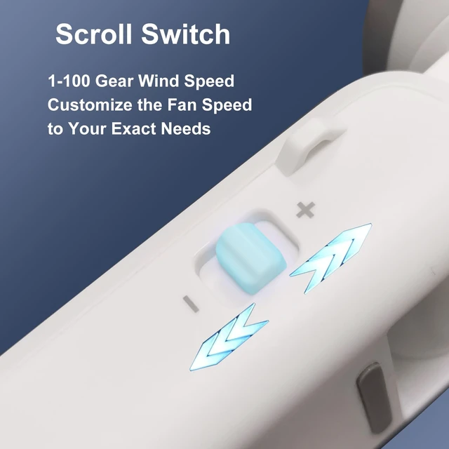 Alt view image 5 of 7 - Portable Handheld Turbo Fan, Stepless 100 Gear Wind,4000mAh Rechargeable,Up to 12 Working Hours,3 IN 1 Hand /Desk/Neck Fan with Air Turbo Tech Cooling Fan for Outdoor Activities,Travel,Working-White