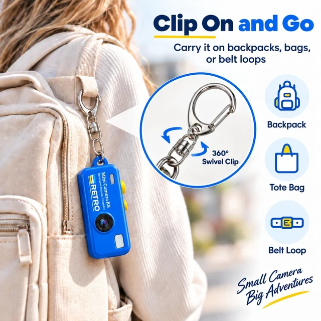 Alt view image 7 of 7 - 1080P Keychain Camera with 8GB Card, Retro 2MP Mini Digicam Built-in 12 Filters and 16X Zoom, Rechargeable Battery, Ideal Gifts for Teens & Adult Beginners (Dark Blue)