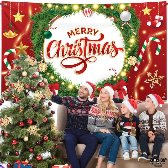 Alt view image 6 of 7 - Merry Christmas Banner 72x44 Inch Red Merry Backdrop for Christmas Decorations, Backdrop for Xmas Decorations, Banner for Xmas Decor Indoor, Winter Party Decor