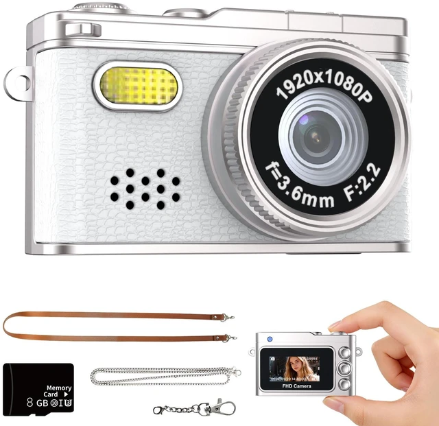 Main image of Mini Digital Camera with 0.96 in LCD Screen 1080P 8GB Card Feel of Old 90s Photographs, Keychain Size, Birthday Gifts (White)
