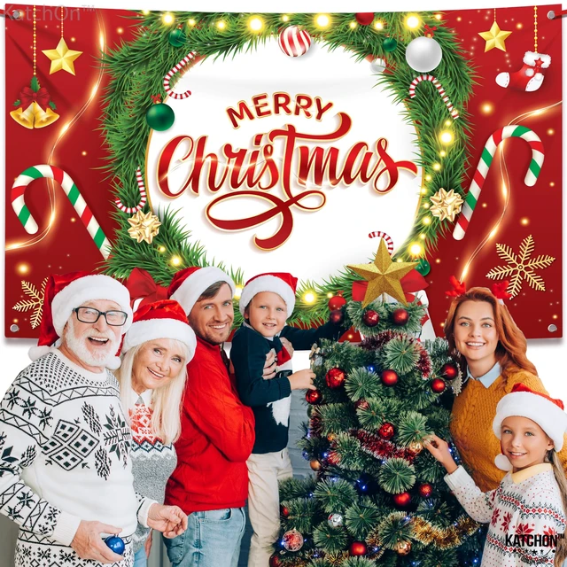 Alt view image 7 of 7 - Merry Christmas Banner 72x44 Inch Red Merry Backdrop for Christmas Decorations, Backdrop for Xmas Decorations, Banner for Xmas Decor Indoor, Winter Party Decor