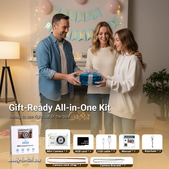 Alt view image 3 of 7 - Mini Digital Camera with 0.96 in LCD Screen 1080P 8GB Card Feel of Old 90s Photographs, Keychain Size, Birthday Gifts (White)