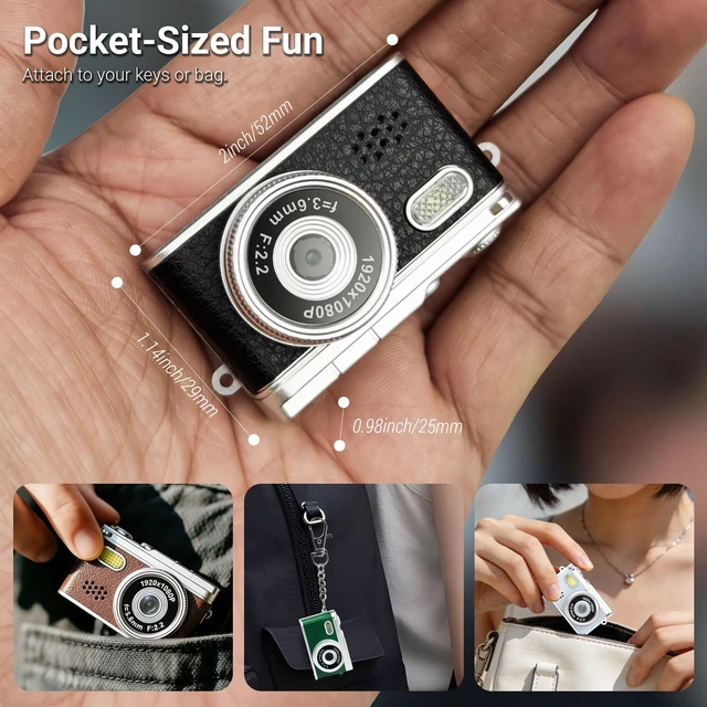 Alt view image 4 of 7 - Mini Digital Camera with 0.96 in LCD Screen 1080P 8GB Card Feel of Old 90s Photographs, Keychain Size, Birthday Gifts (White)