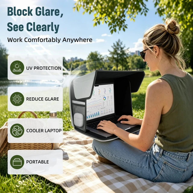 Alt view image 2 of 6 - Laptop Sun Shade Tent, Computer Sun Cover Umbrella(15-16") Anti-Glare, UV-Heat Reflectiv, Privacy Protection, Water-Resistant Material, Working Outside, Outdoor, Pool, Travel, Beach