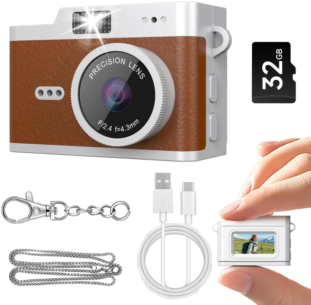 Main image of HOTU Mini Keychain Digital Camera, Y2K Pocket-Size Mini Camera, 2MP 1080P Small Camera with 32GB Card, Video Recorder with Long Battery Life for Travel, Party and Vlog(Brown)