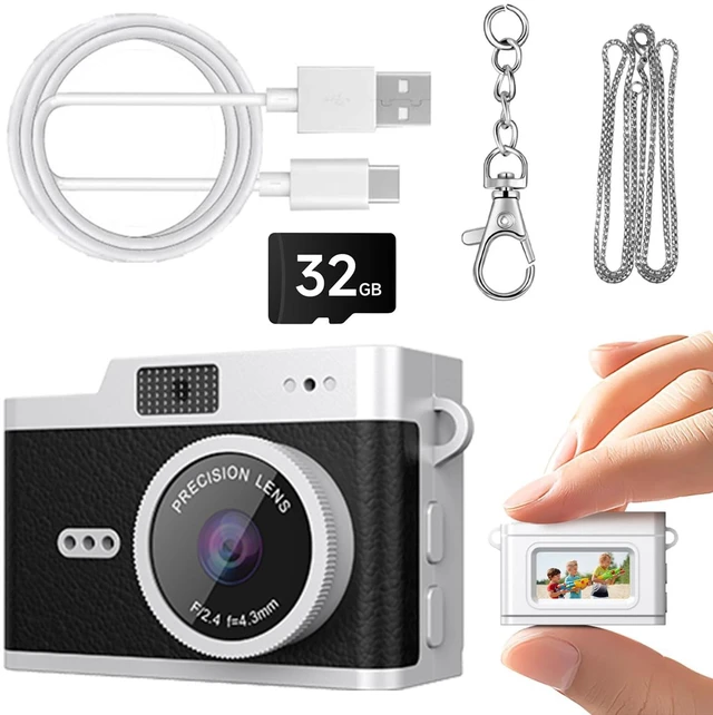 Main image of HOTU Mini Keychain Digital Camera, Y2K Pocket-Size Mini Camera, 2MP 1080P Small Camera with 32GB Card, Video Recorder with Long Battery Life for Travel, Party and Vlog (Black)