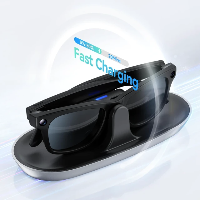Alt view image 5 of 7 - Charger for Ray-Ban Meta Smart Glasses, Portable Charging Dock with Dust Cover & LED Indicator, Fast Charging Compatible with Wayfarer, Skyler, Headliner - Silver