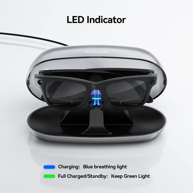 Alt view image 4 of 7 - Charger for Ray-Ban Meta Smart Glasses, Portable Charging Dock with Dust Cover & LED Indicator, Fast Charging Compatible with Wayfarer, Skyler, Headliner - Silver