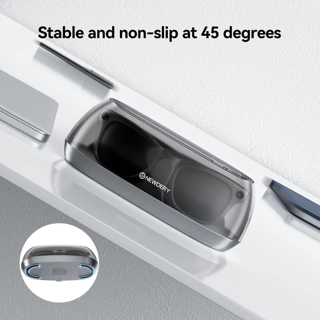 Alt view image 6 of 7 - Charger for Ray-Ban Meta Smart Glasses, Portable Charging Dock with Dust Cover & LED Indicator, Fast Charging Compatible with Wayfarer, Skyler, Headliner - Silver