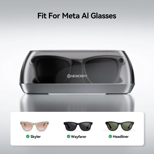Alt view image 2 of 7 - Charger for Ray-Ban Meta Smart Glasses, Portable Charging Dock with Dust Cover & LED Indicator, Fast Charging Compatible with Wayfarer, Skyler, Headliner - Silver