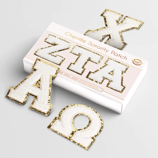 Alt view image 2 of 5 - Alpha Omicron Pi Chenille Letter Stickers - Adhesive Back, Set of 3 Greek Letters (Pack of 2)