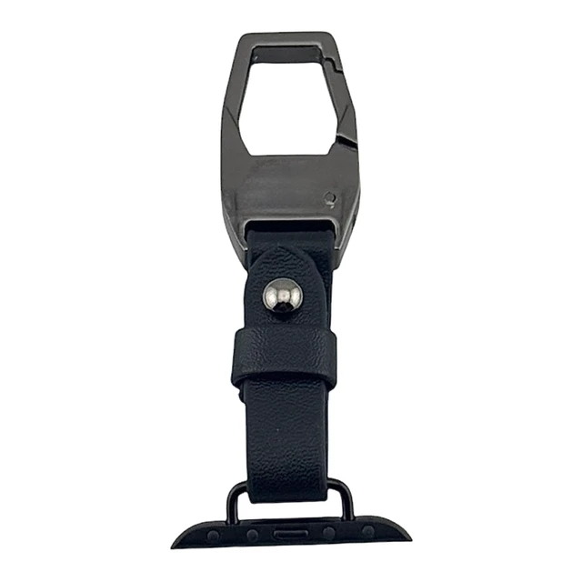 Alt view image 2 of 6 - Clip Keychain with Leather Strap compatible with Apple Watch 42/44/45/49mm Carabiner Clip, Attaches to Belt Loop, Black Finish, Bag & Purse Compatible