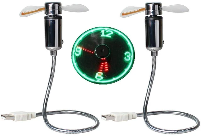 Main image of DECVO USB LED Clock Fan 90mm USB-Powered Portable Mobile USB Fan with Clock, LED Light Time (2 PACK)