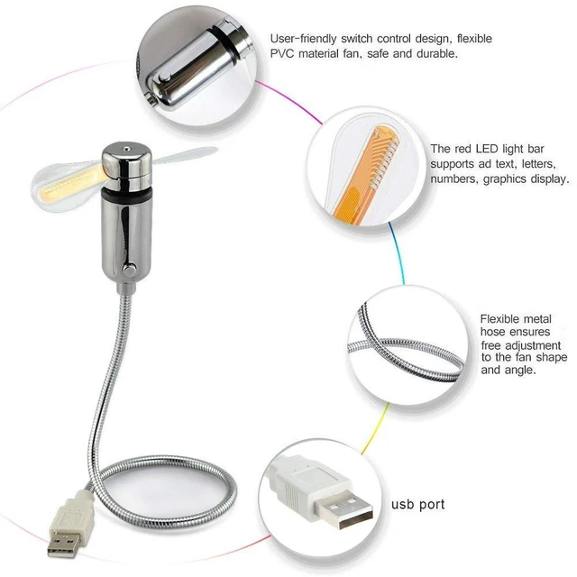 Alt view image 4 of 7 - DECVO USB LED Clock Fan 90mm USB-Powered Portable Mobile USB Fan with Clock, LED Light Time (2 PACK)