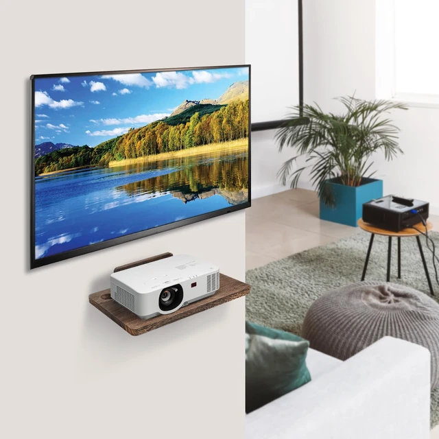 Alt view image 3 of 5 - Projector Shelf Wall Mount Floating Projector Rack Holder,Projector Mount,Router Modem Cable Box Shelf for Xbox Series PS5 PS4 Wood