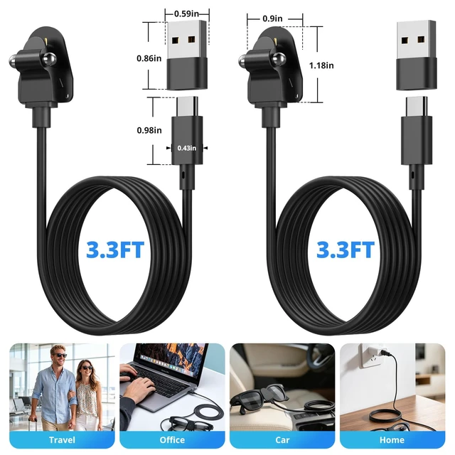 Alt view image 6 of 6 - USB C Charging Cable Compatible with Ray Ban Meta Glasses Gen 1 and Gen 2 (2 Pack), 3.3FT Power Cord for Oakley HSTN Wayfarer Skyler Headliner Scriber Charger Adapter