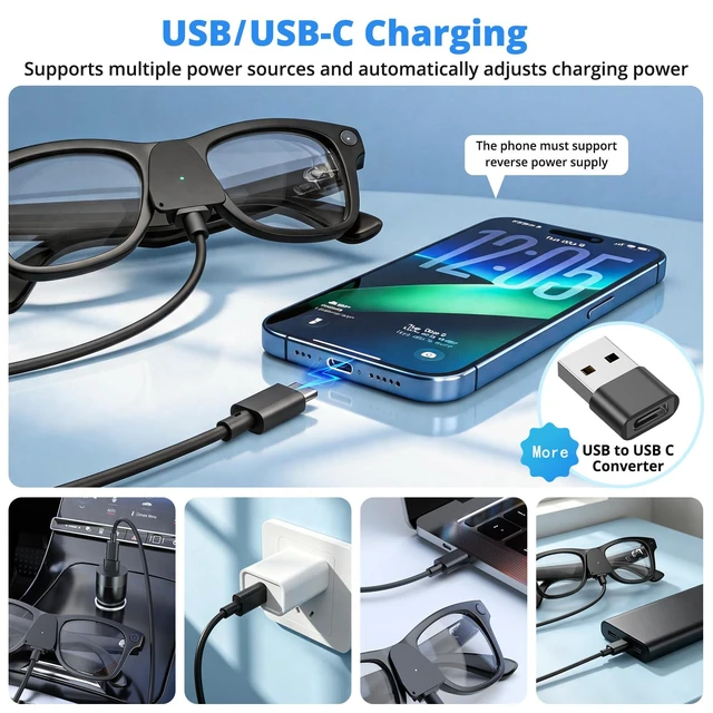 Alt view image 3 of 6 - USB C Charging Cable Compatible with Ray Ban Meta Glasses Gen 1 and Gen 2 (2 Pack), 3.3FT Power Cord for Oakley HSTN Wayfarer Skyler Headliner Scriber Charger Adapter