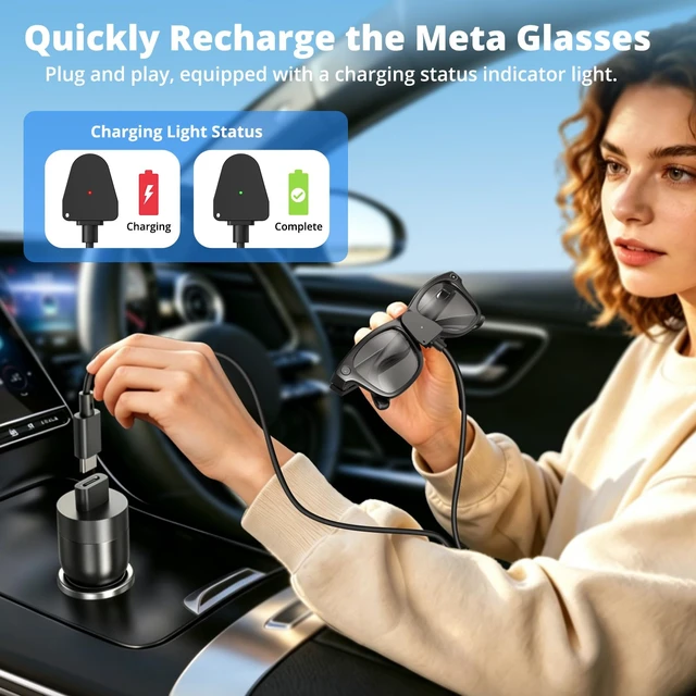 Alt view image 5 of 6 - USB C Charging Cable Compatible with Ray Ban Meta Glasses Gen 1 and Gen 2 (2 Pack), 3.3FT Power Cord for Oakley HSTN Wayfarer Skyler Headliner Scriber Charger Adapter