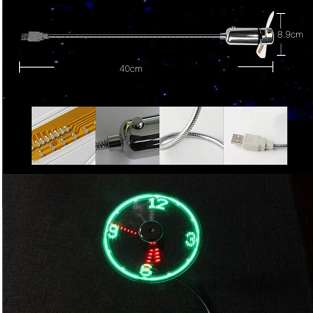Alt view image 3 of 7 - DECVO USB LED Clock Fan 90mm USB-Powered Portable Mobile USB Fan with Clock, LED Light Time (2 PACK)