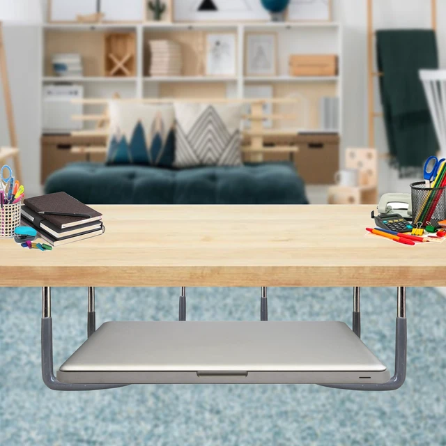 Alt view image 4 of 7 - 3 Under Desk Laptop Mount, Metal Anti Scratch Holder with Screws 2.7 x 2.2 x 1.9 In, Shelf for Keyboard Tablet Storage, Rubberized Bracket, Fits Devices up to 40mm Thick, Desk Organizer