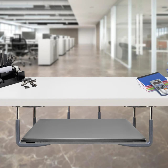 Alt view image 6 of 7 - 3 Under Desk Laptop Mount, Metal Anti Scratch Holder with Screws 2.7 x 2.2 x 1.9 In, Shelf for Keyboard Tablet Storage, Rubberized Bracket, Fits Devices up to 40mm Thick, Desk Organizer