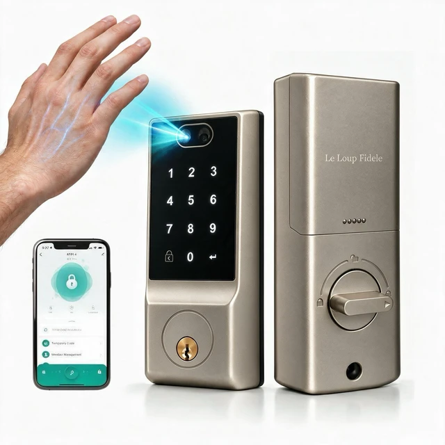 Main image of LeLoupFidele Palm Vein Keyless Entry Smart Locks for Front Door Palm Lock, 6-in-1 Keyless Entry Deadbolt, App Control, Auto Lock, Keypad, Front Door Security, Works with Alexa & Google