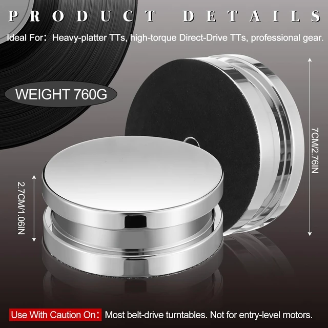 Alt view image 2 of 7 - 26.8 Ounce/ 760 Gram Record Weight Stabilizer with Brush Gift Box,Silver Turntable Clamp Heavy Weight High Mass Steel Lp Disc Vinyl Record Player Accessory for Vibration Damping Christmas Favor Gift