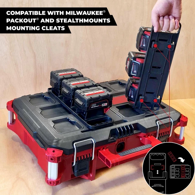 Alt view image 2 of 5 - Battery Holder for Packout Compatible with Milwaukee M18 Batteries Battery Board w/Handle & Feet Compatible with Milwaukee Packout Made in the UK