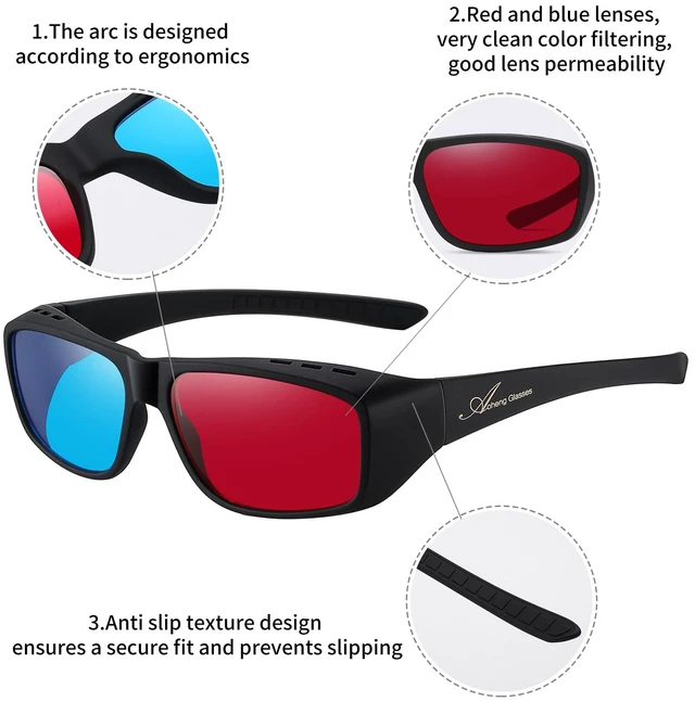 Alt view image 5 of 7 - Anaglyph Red Blue/Cyan 3D Glasses,Large Frame,Clearer,Brighter,for 3D Movie Comic(2 Pack)