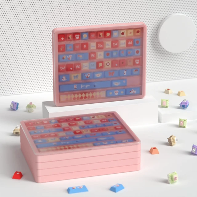Alt view image 2 of 6 - Keycaps Storage Box, Keycaps Container,130 Keys Transparent Display Case Holds 7u Spacebar/Big Enter Key for XDA/Cherry/MOA/MAO Profile Mechanical Keyboard (Pink)