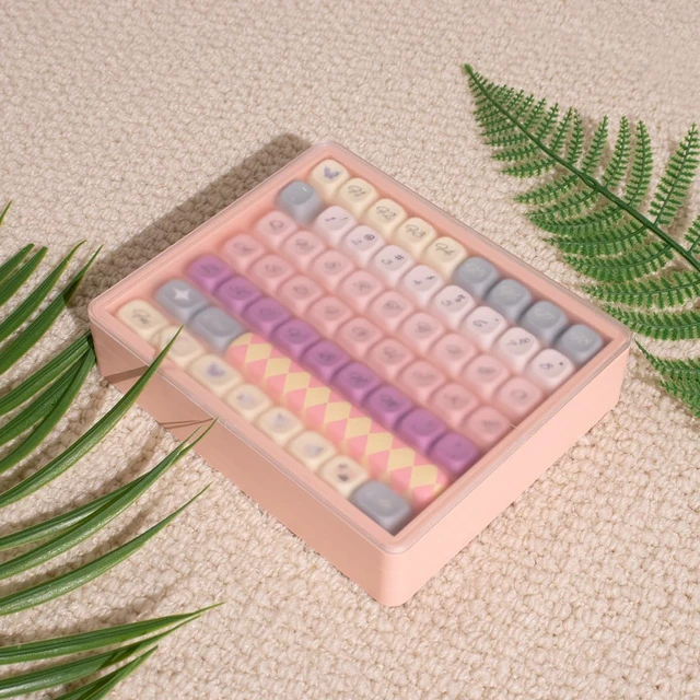 Alt view image 4 of 6 - Keycaps Storage Box, Keycaps Container,130 Keys Transparent Display Case Holds 7u Spacebar/Big Enter Key for XDA/Cherry/MOA/MAO Profile Mechanical Keyboard (Pink)