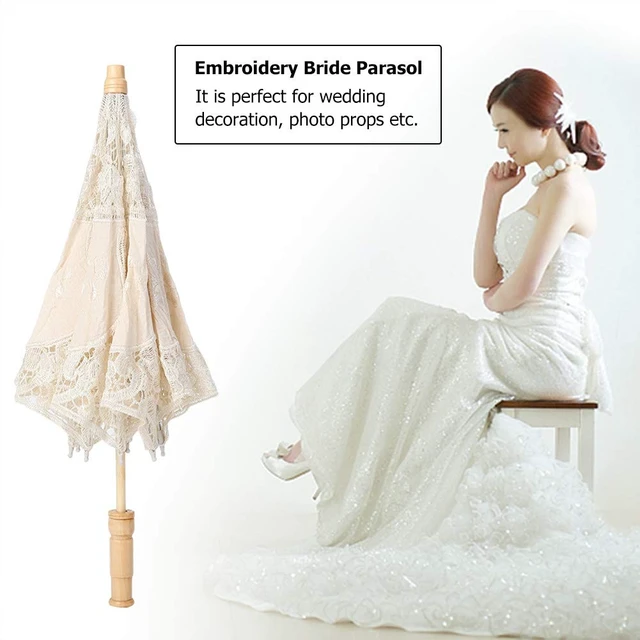 Alt view image 6 of 7 - Mini Handmade Lace Silk Embroidery Flower Umbrella (Smaller Than Your Imagination!!!!)(Just for Photography or Decor, not Practical for Raining Day)(L-Beige)