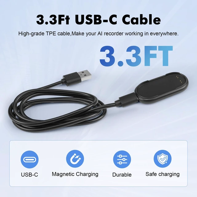 Alt view image 6 of 6 - Magnetic Charger Dock fits for Plaud NotePin & NotePin S AI Voice Recorder 3.3FT/1Mtr USB-C Fast Charging Cradle with Magnetic Adapter -Convenient Backup Carry-Out Power Cord Set