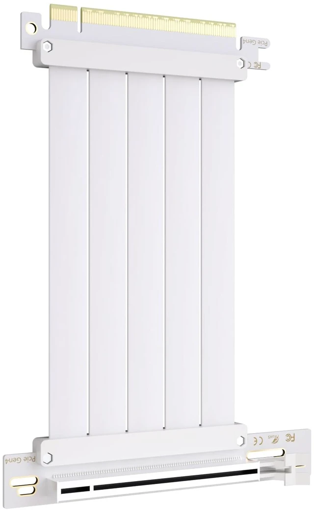 Main image of 150mm PCIe 4.0 x16 GPU Riser Cable, 90 Degree Right Angle, White Compatible with RTX 4090 4080 4070, RX 7900, Gen 3 and Gen 4, EMI Shielded, Silver-Plated Copper