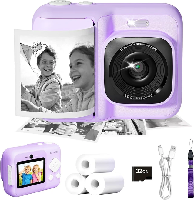 Main image of Kids Camera Instant Print, 1080P with 32GB Card, Lavender Ideal Birthday & Christmas Gift For Boys & Girls Ages 3-12. Instant print camera with 3 rolls paper for kids Aged 3 To 12