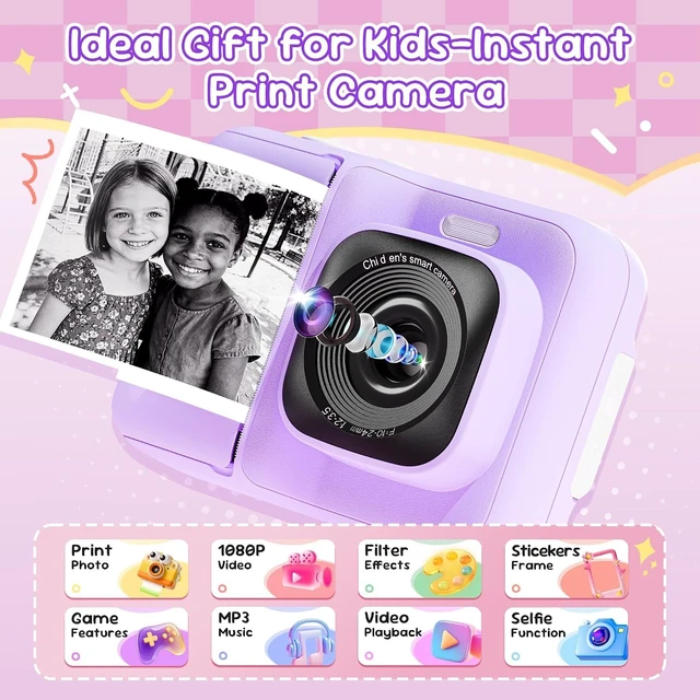 Alt view image 2 of 7 - Kids Camera Instant Print, 1080P with 32GB Card, Lavender Ideal Birthday & Christmas Gift For Boys & Girls Ages 3-12. Instant print camera with 3 rolls paper for kids Aged 3 To 12