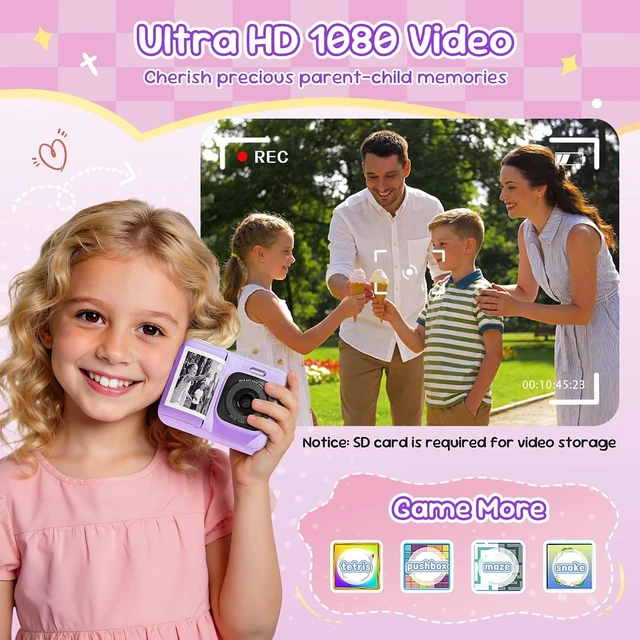 Alt view image 4 of 7 - Kids Camera Instant Print, 1080P with 32GB Card, Lavender Ideal Birthday & Christmas Gift For Boys & Girls Ages 3-12. Instant print camera with 3 rolls paper for kids Aged 3 To 12