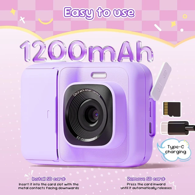 Alt view image 6 of 7 - Kids Camera Instant Print, 1080P with 32GB Card, Lavender Ideal Birthday & Christmas Gift For Boys & Girls Ages 3-12. Instant print camera with 3 rolls paper for kids Aged 3 To 12