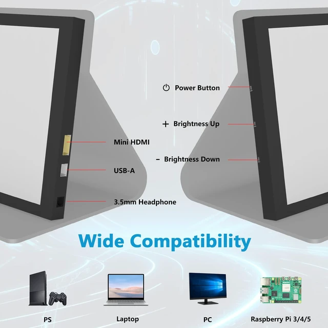 Alt view image 5 of 6 - 7 Inch Mini Monitor HDMI, Portable Monitor, 1024×600 LCD Screen, 178° View Angle IPS, Mini Small Display for PC/TV/DVD/CVBSNo Touchscreen