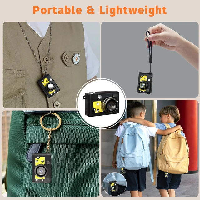 Alt view image 4 of 7 - Mini Retro Keychain Camera - 1080P FHD Tiny Digital Camera with 2MP Lens, 0.96" Screen & OTG Adapter with 16GB Card, Vintage Compact Camera Gift for Birthdays,Beginners,Kids (Yellow)