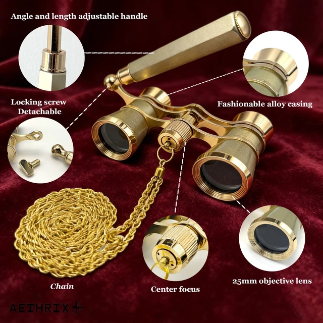 Alt view image 3 of 7 - 3X25 Opera Glasses for Women Theater Glasses for Concert with HD Optics Mini Compact Binoculars for with Retractable Handle & Exquisite Chain Vintage Portable Costume Binoculars for Musical Cinema