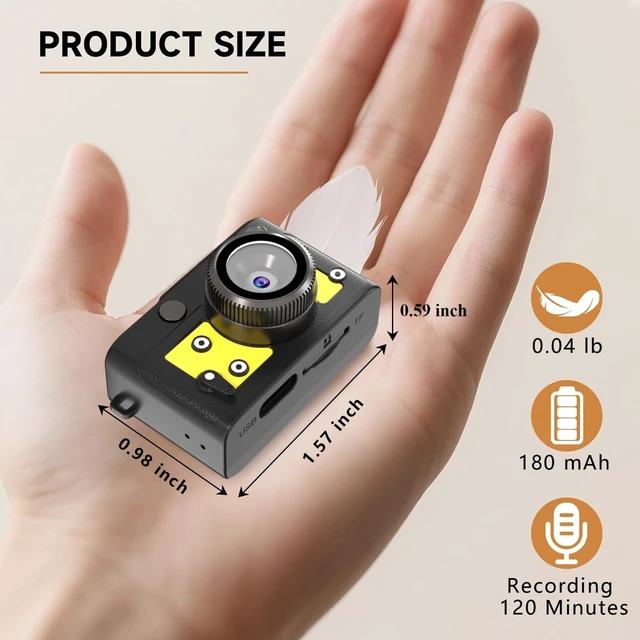 Alt view image 6 of 7 - Mini Retro Keychain Camera - 1080P FHD Tiny Digital Camera with 2MP Lens, 0.96" Screen & OTG Adapter with 16GB Card, Vintage Compact Camera Gift for Birthdays,Beginners,Kids (Yellow)