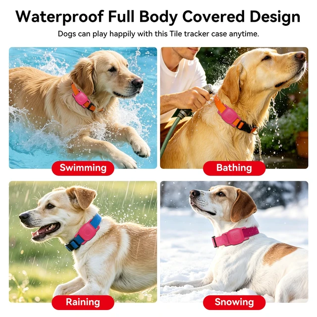Alt view image 4 of 7 - 4-Pack Waterproof Dog Collar Holder for Tile Mate Tracker, Durable Silicone Life360 Tile Case for Cat &Pet Collars, Anti-Lost Full Body for Tile Cover, Black, Pink Punch, Blue, Orange