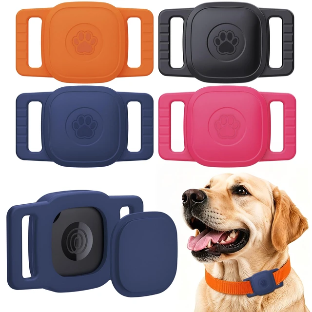 Main image of 4-Pack Waterproof Dog Collar Holder for Tile Mate Tracker, Durable Silicone Life360 Tile Case for Cat &Pet Collars, Anti-Lost Full Body for Tile Cover, Black, Pink Punch, Blue, Orange
