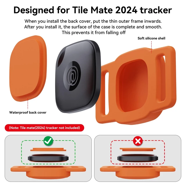 Alt view image 2 of 7 - 4-Pack Waterproof Dog Collar Holder for Tile Mate Tracker, Durable Silicone Life360 Tile Case for Cat &Pet Collars, Anti-Lost Full Body for Tile Cover, Black, Pink Punch, Blue, Orange