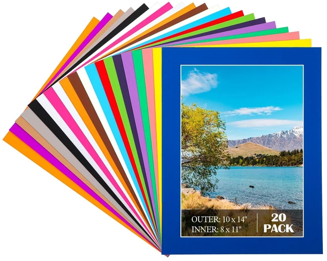 Main image of 20 Pack Mixed Color Picture Mats, 10 x 14 Pre-Cut Acid Free Picture Mat for 8 x 11 Photos Artworks Prints with White Core Bevel Cut Framing Mats